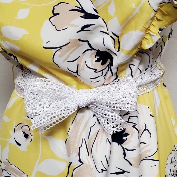 Eliza J Yellow Floral Flutter Sleeve Lace Tie-Waist Midi Summer Dress 8 - Picture 4 of 13